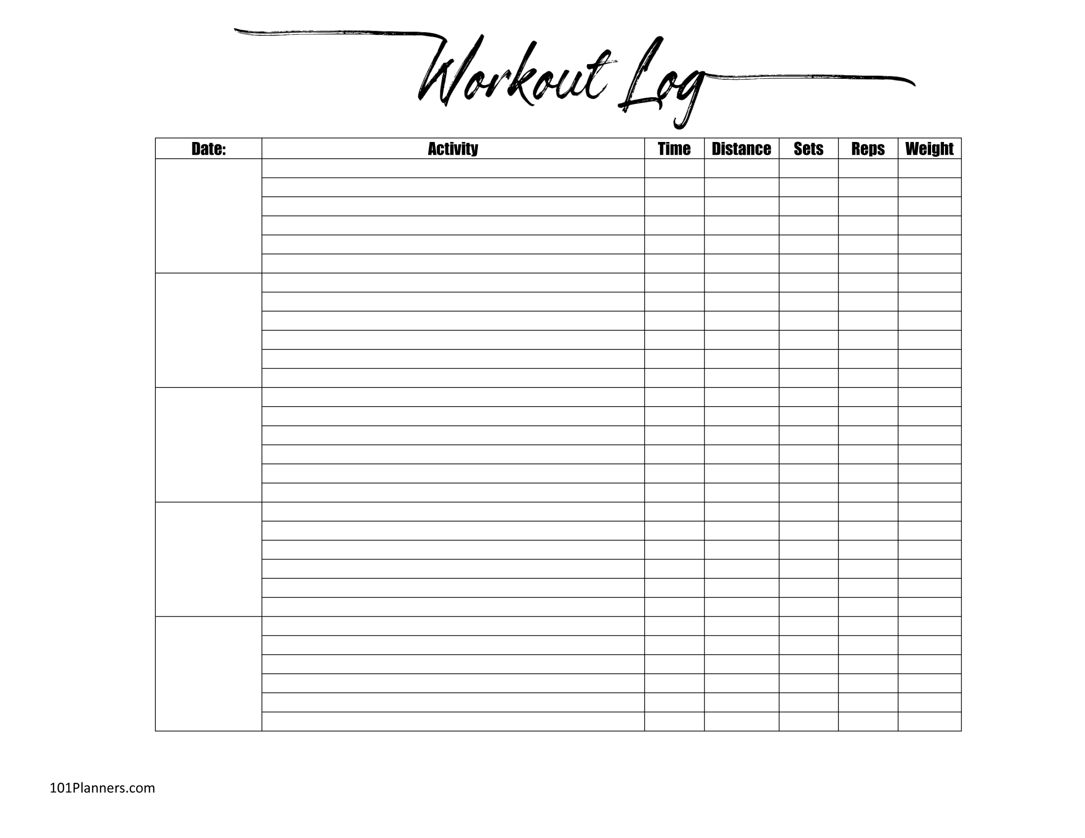 Free Printable Workout Log Sheets Planner