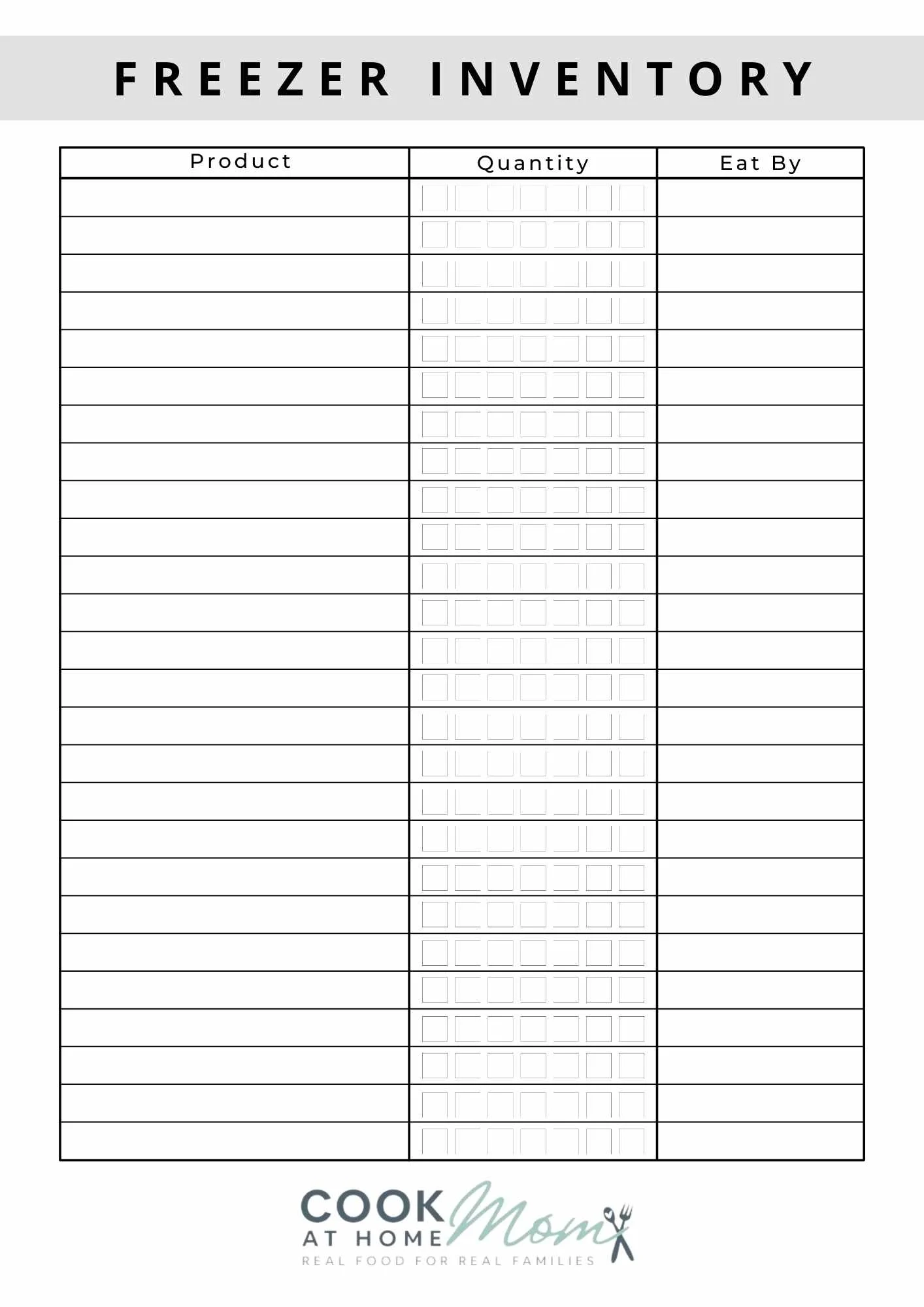 Printable Freezer Inventory Sheet