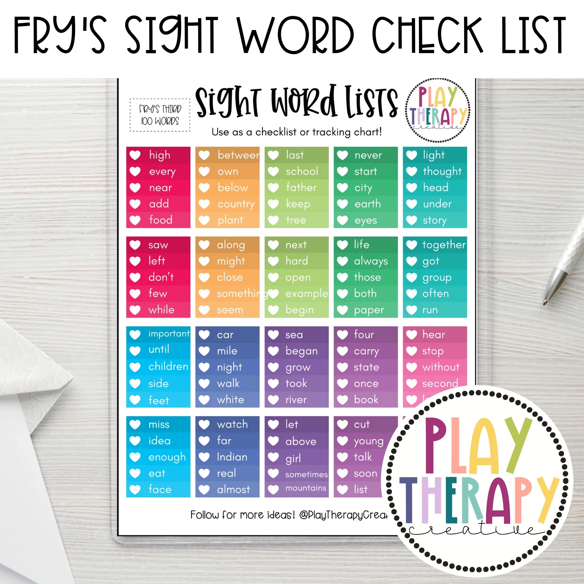Fry s First 1000 Sight Words Checklists For Progress Monitoring Play Therapy Creative Fry s First 1000 Sight Words Checklists For Progress Monitoring Play Therapy Creative