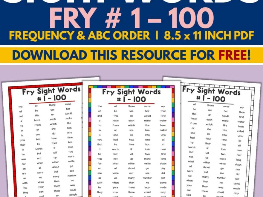 Fry Sight Word List 1 100 Alphabetical Frequency FREE Download