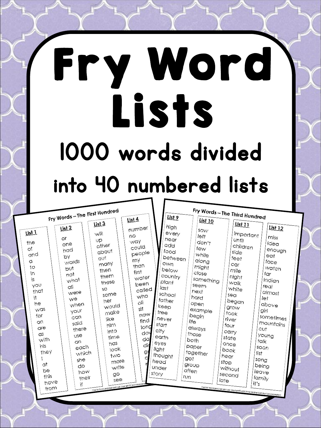 Fry Word Lists 1000 Common Words For Reading