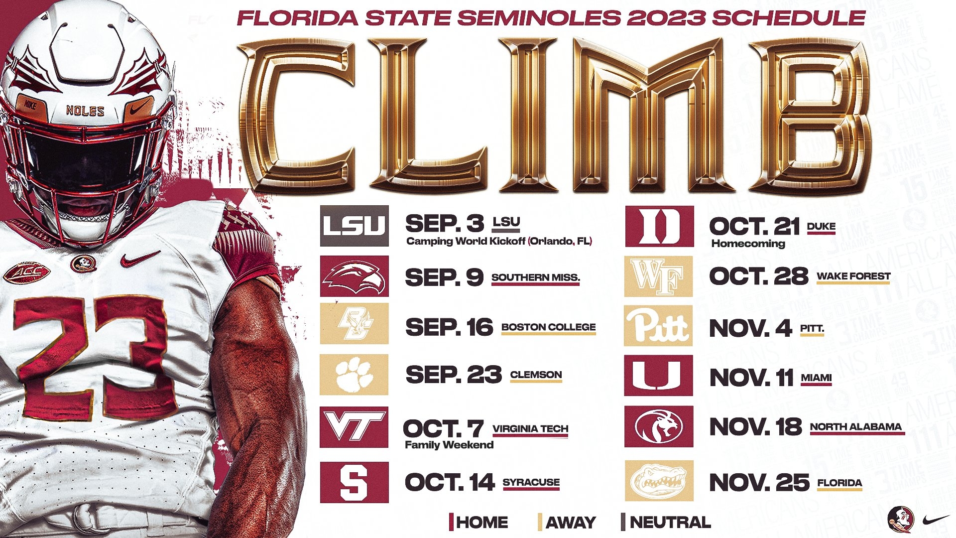 FSU Football On X The Complete 2 0 2 3 Schedule Is Here 8 Games In The State Including Labor Day Sunday Night Opener Https t co bCOvlhzo6G NoleFamily KeepCLIMBing Https t co FxhImEI32l X