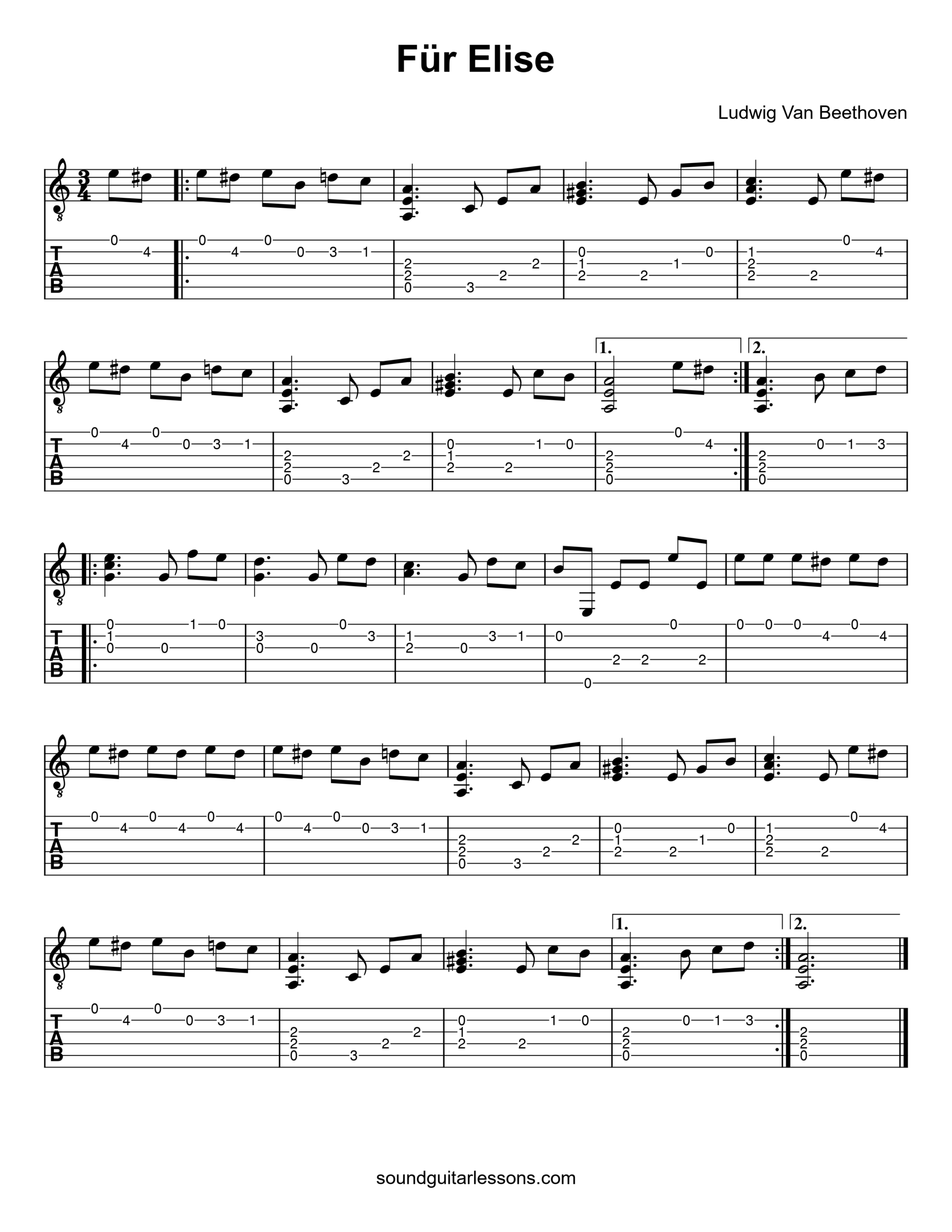 Fur Elise Guitar Tab EASY Free Sheet Music Full Tutorial Fur Elise Guitar Tab EASY Free Sheet Music Full Tutorial