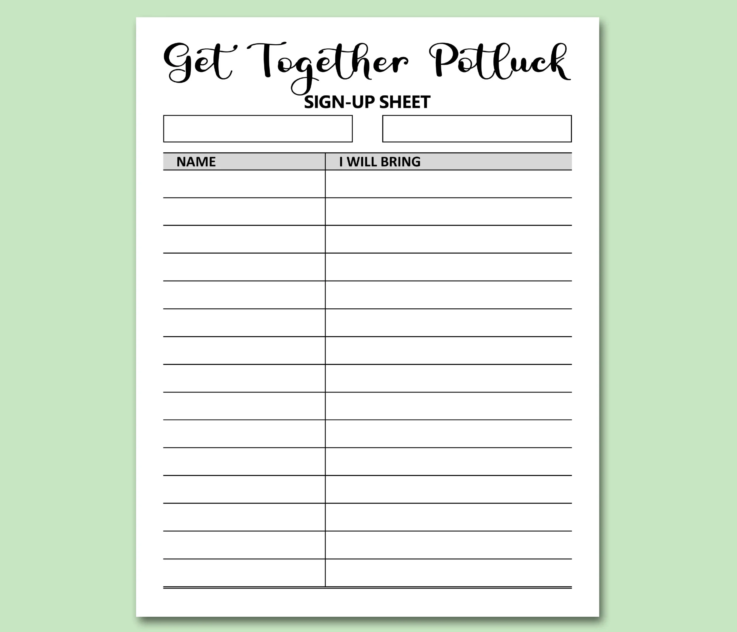 Printable Potluck Sign Up Sheet Template