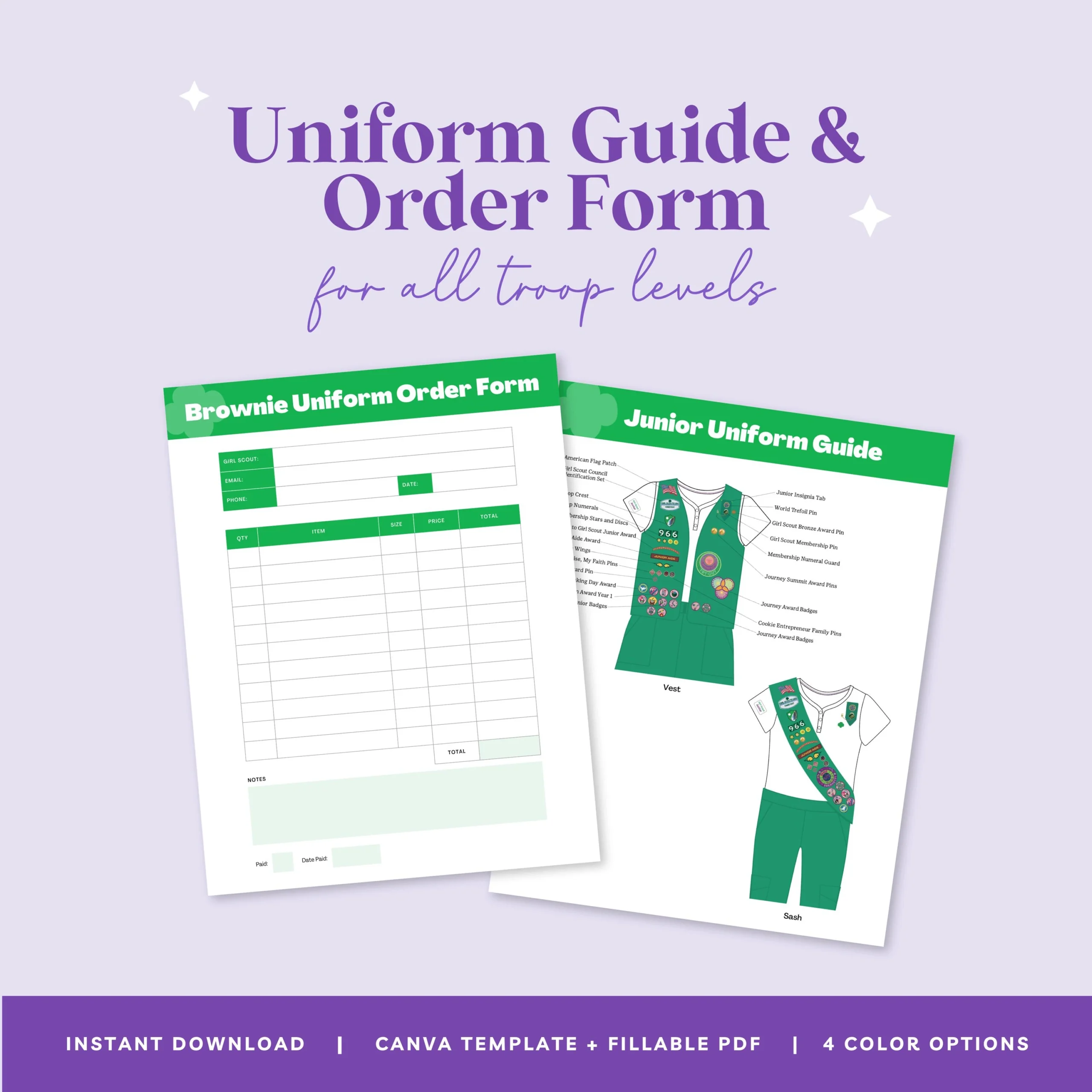 Girl Scouts Uniform Order Form And Uniform Guide Printable Girl Scout Uniform Guide Instant Download Canva Template Fillable PDF Etsy