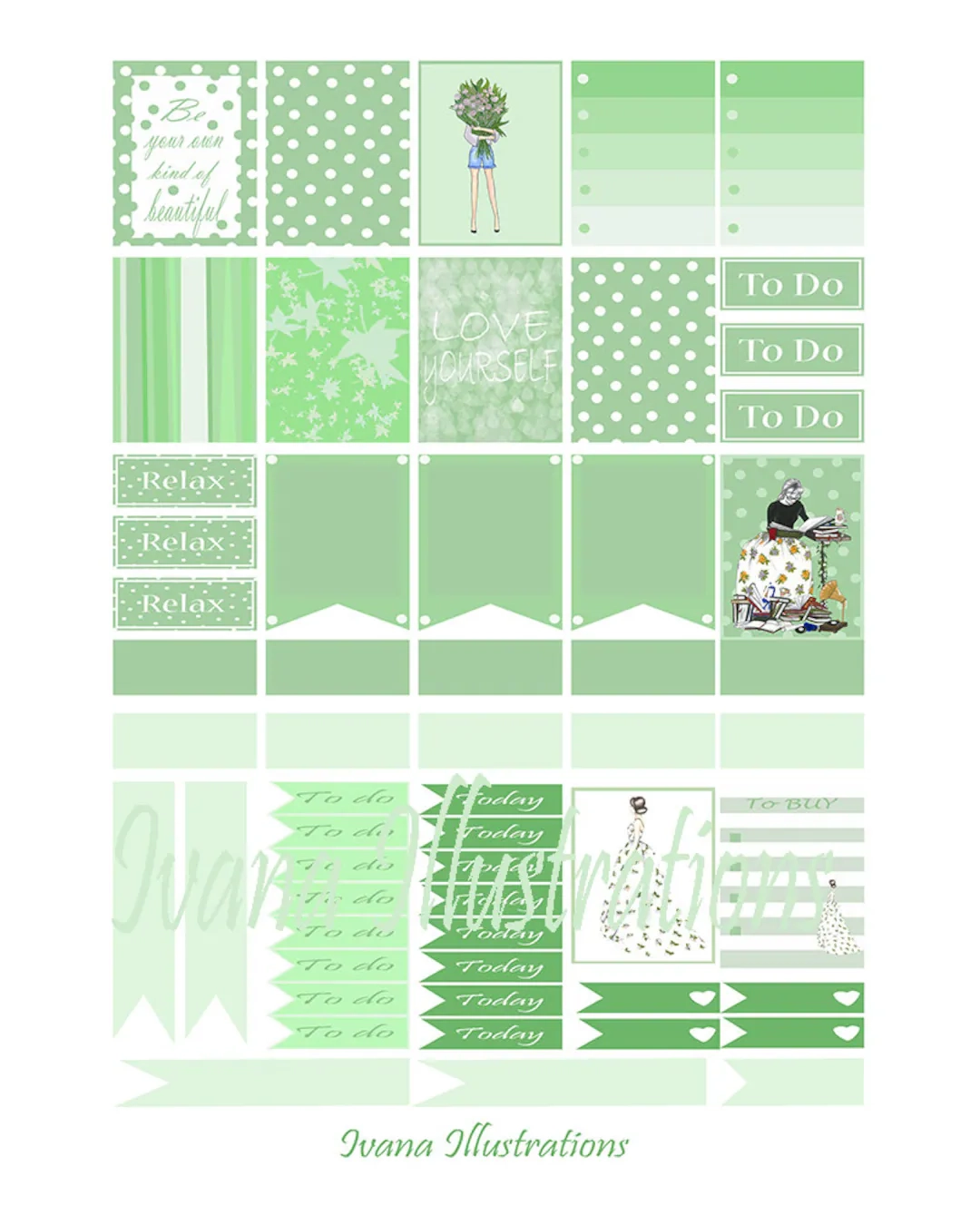 Green Printable Planner Sticker 3 Jpeg Printable Green Sticker Planner Sticker Digital Planner Stickers Instant Download Etsy