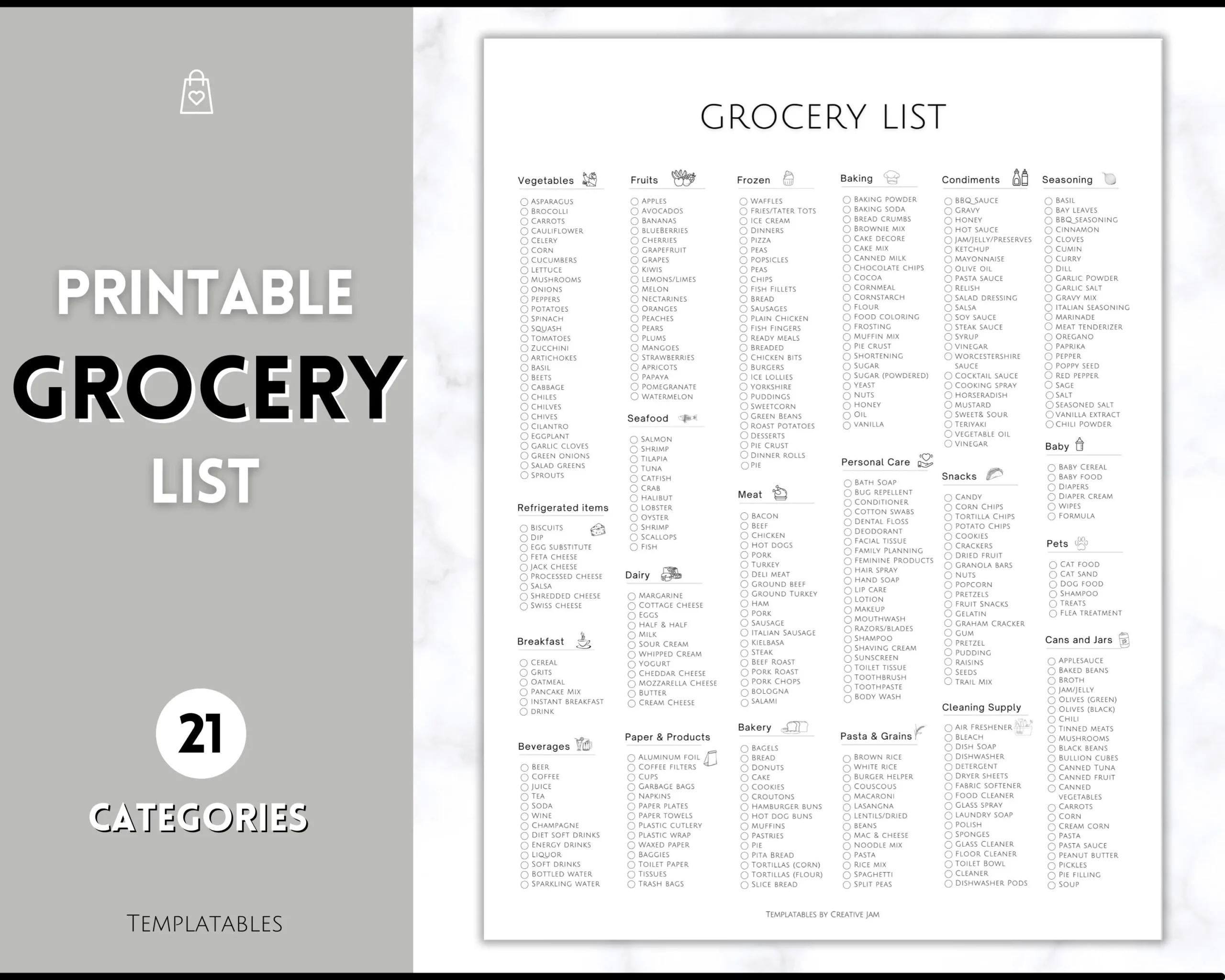 Printable Black And White Grocery List