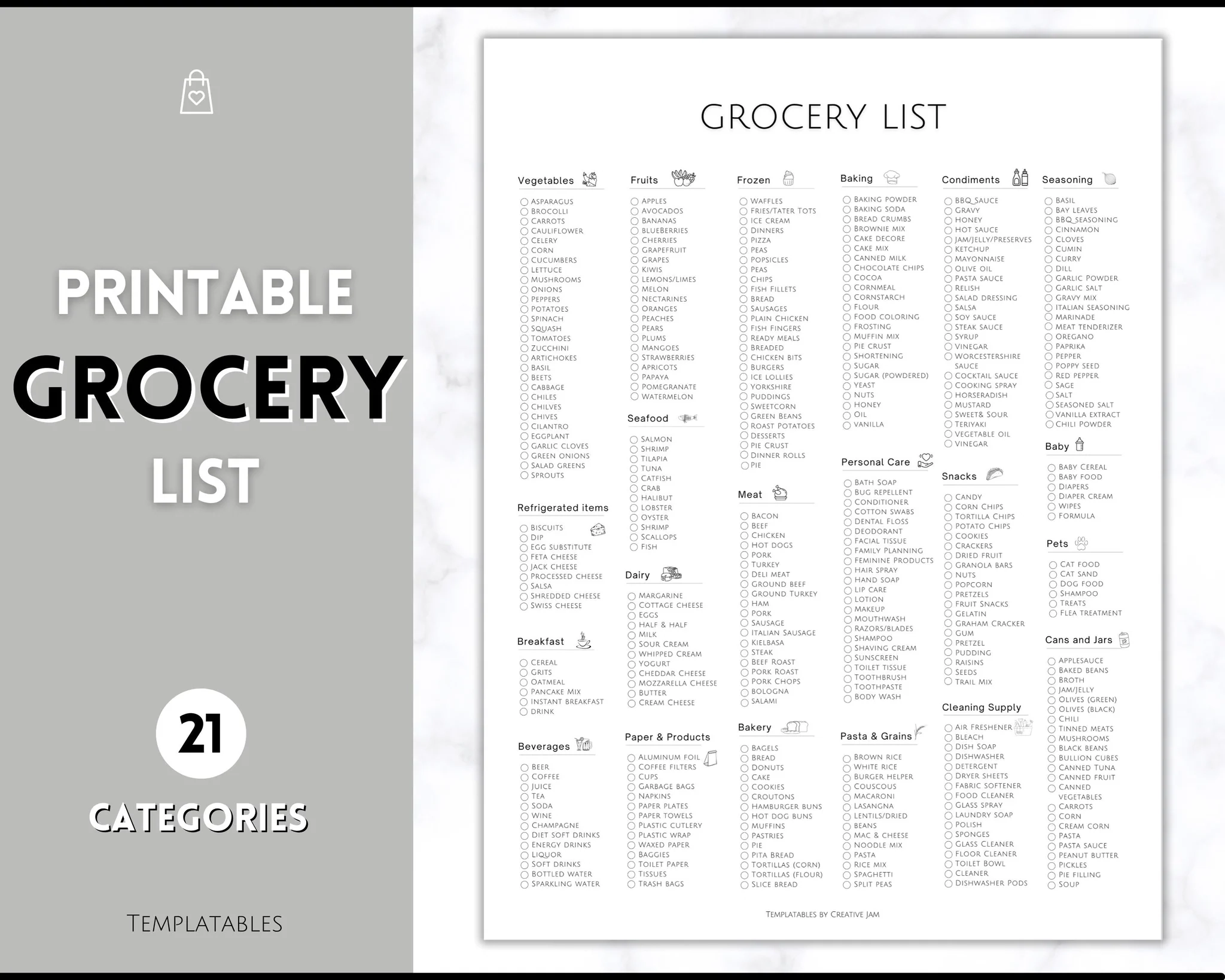 Grocery List Printable Weekly Shopping List Master Mono