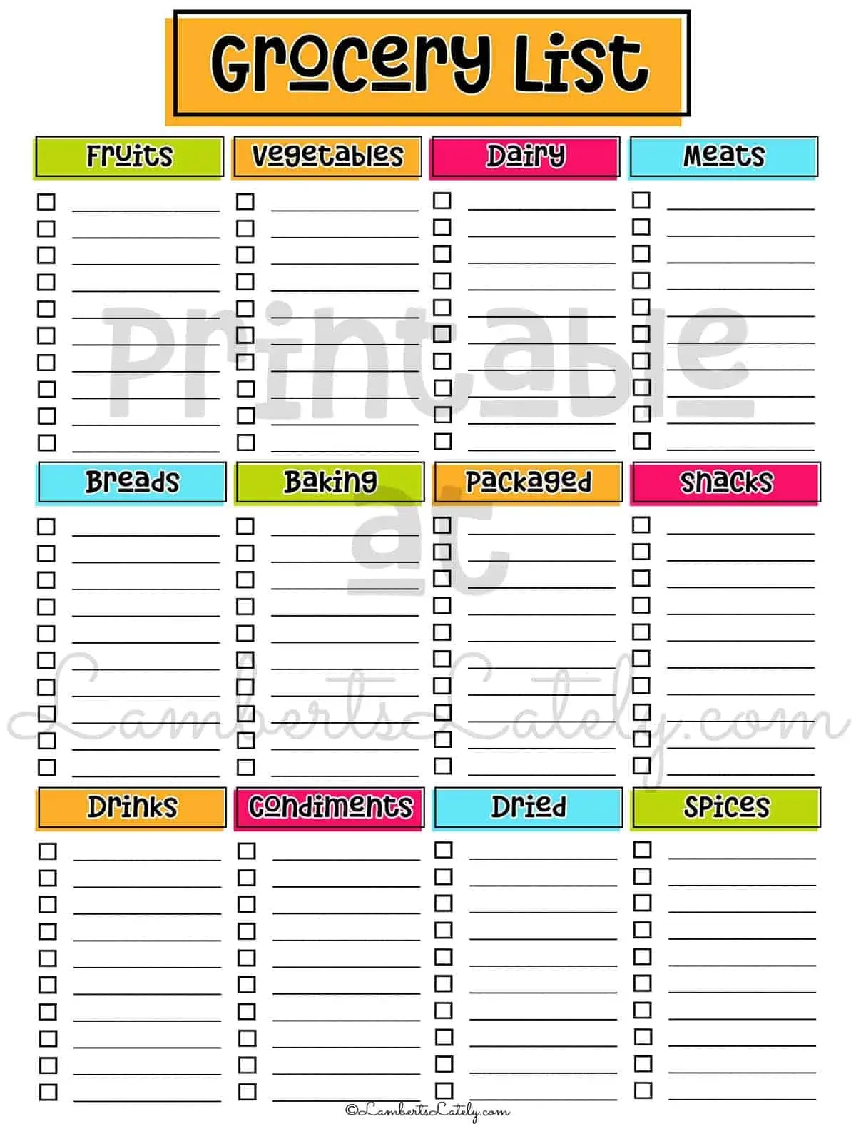 Free Grocery List Printable