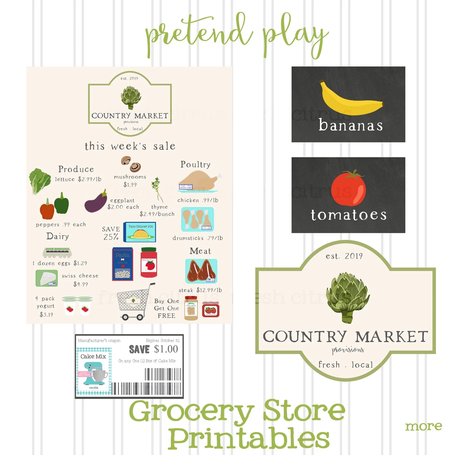 Grocery Store Printables Pretend Play Market Printable Instant Download Etsy