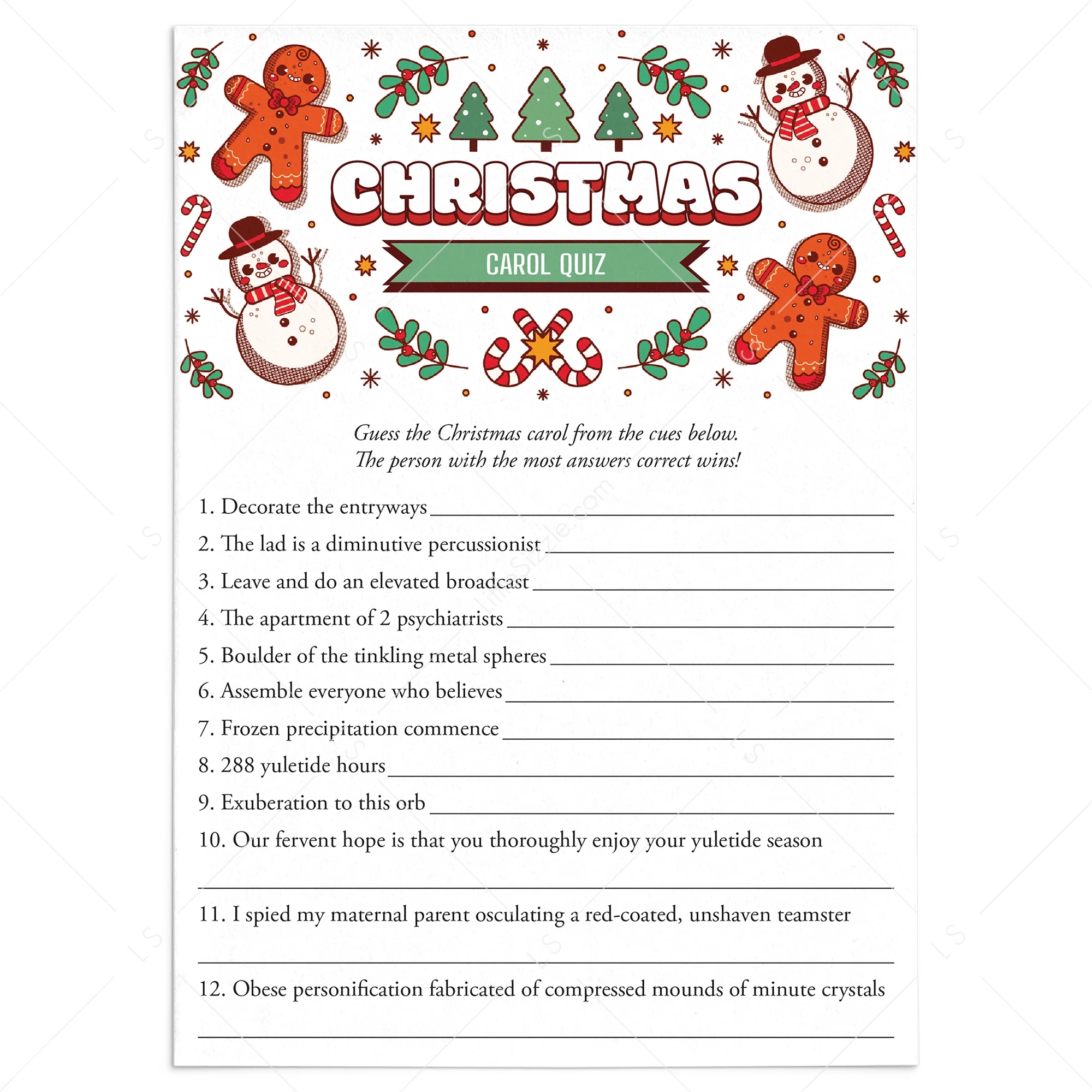 Guess That Christmas Song Game With Answers Printable LittleSizzle
