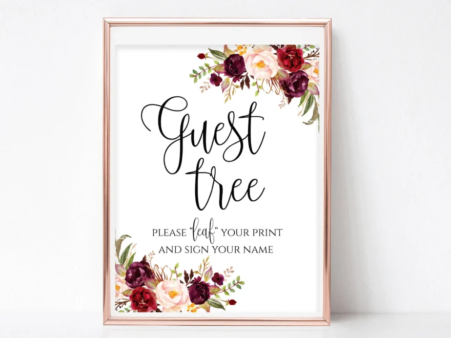 Guest Tree Sign Printable Wedding Tree Sign Please Leaf Your Signature Guest Book Alternative Instant Download 4x6 5x7 8x10 Boho Chic Etsy