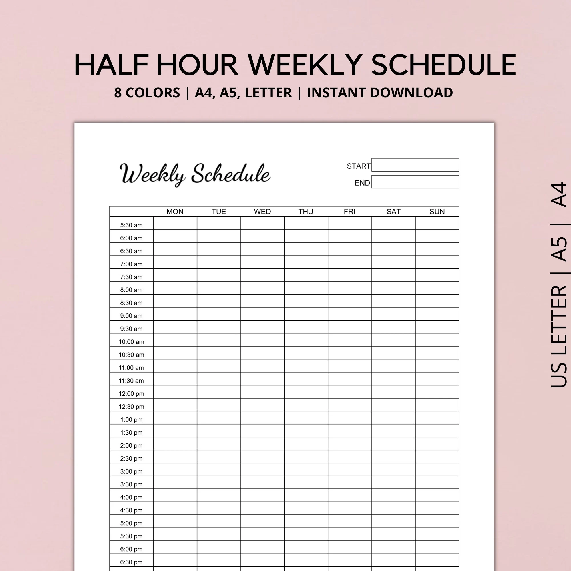 Half Hour Schedule Free Printable