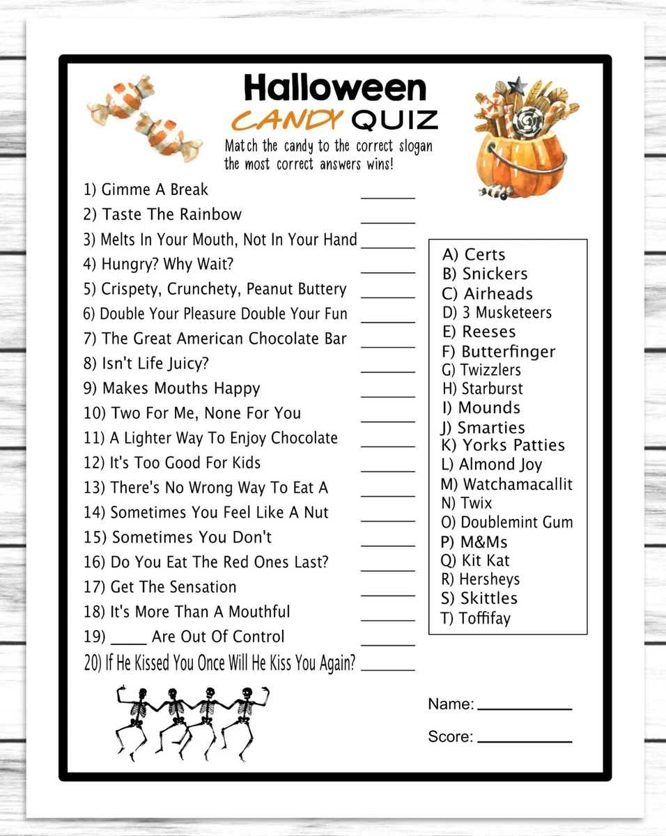 Halloween Candy Quiz Printable