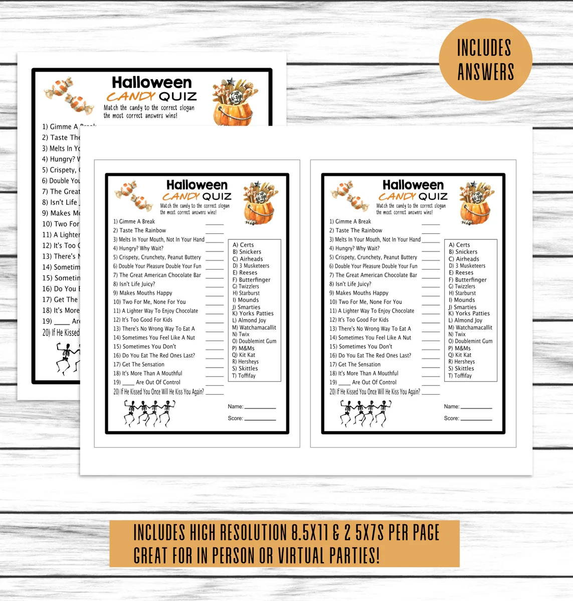 Halloween Candy Quiz Costume Party Match Game Printable Or Virtual Ki Enjoymyprintables