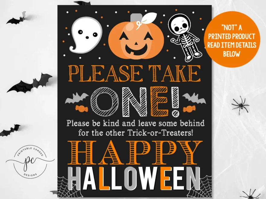 Halloween Door Sign Please Take One Party Decor Trick Or Treat Printable Chalkboard Poster 8x10 11x14 16x20 Instant Download Etsy