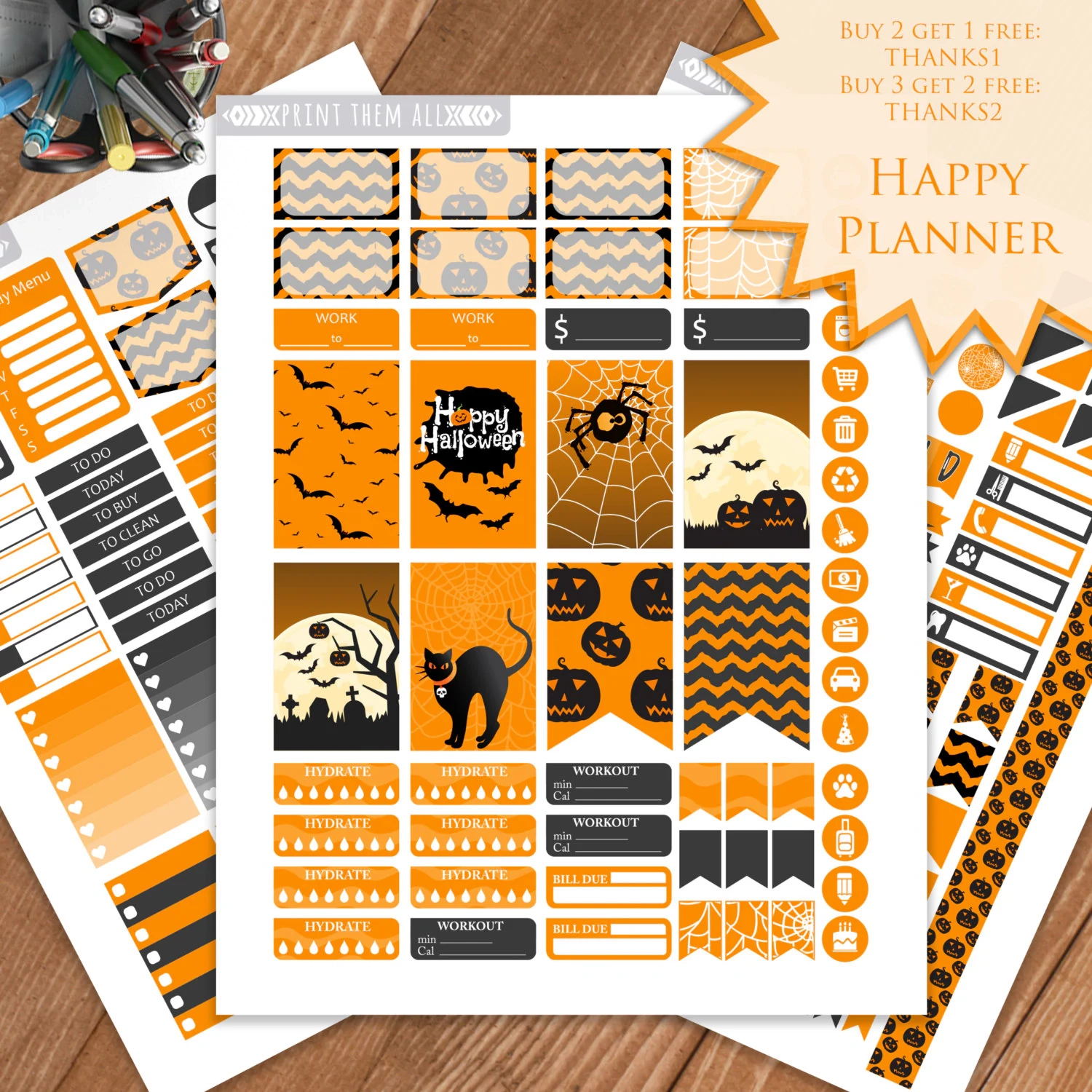 Halloween Planner Stickers Happy Planner Kit digital Download Etsy
