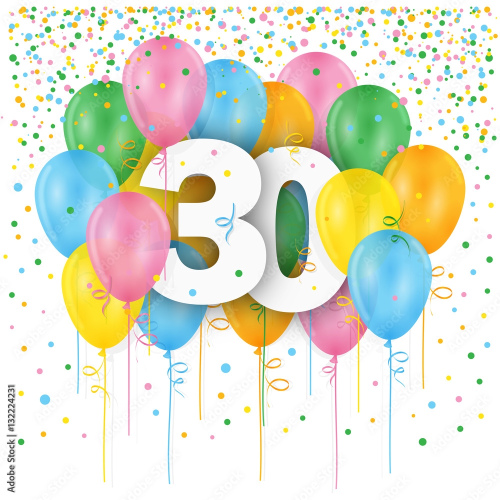 HAPPY 30th BIRTHDAY ANNIVERSARY Card With Balloons And Streamers Stock Vector Adobe Stock HAPPY 30th BIRTHDAY ANNIVERSARY Card With Balloons And Streamers Stock Vector Adobe Stock