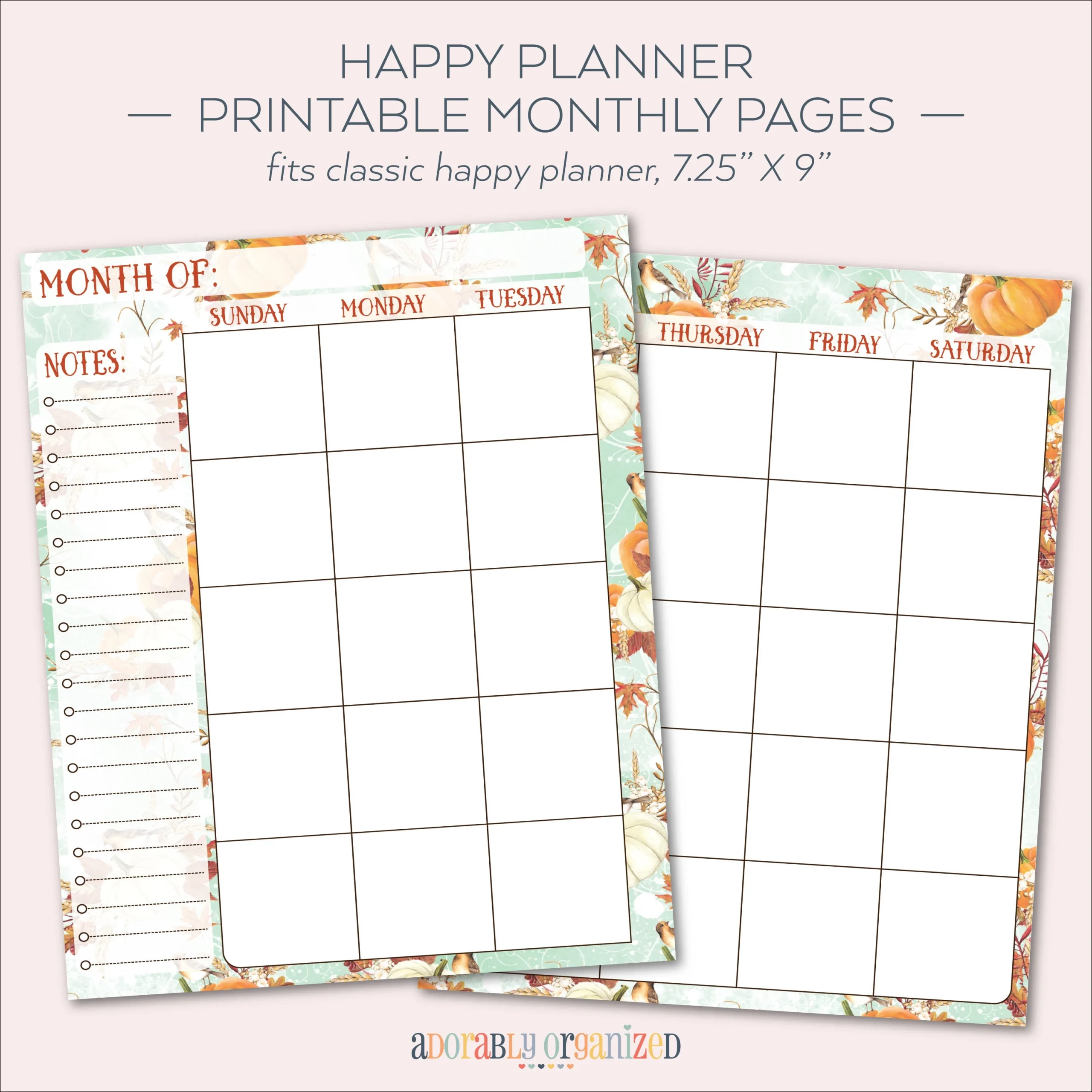 HAPPY PLANNER PRINTABLE Monthly Planner Refills Inserts 7 X 9 25 Autumn Harvest Create 365 Me My Big Ideas Mambi Undated Etsy