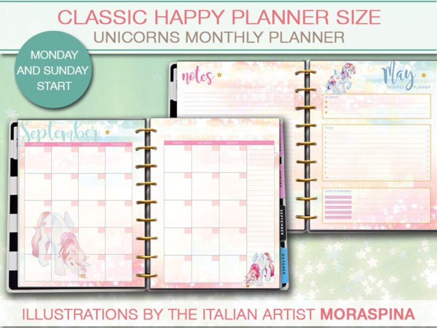 Happy Planner Printable Unicorn Monthly Planner Inserts Printable Refills Mambi PDF Etsy