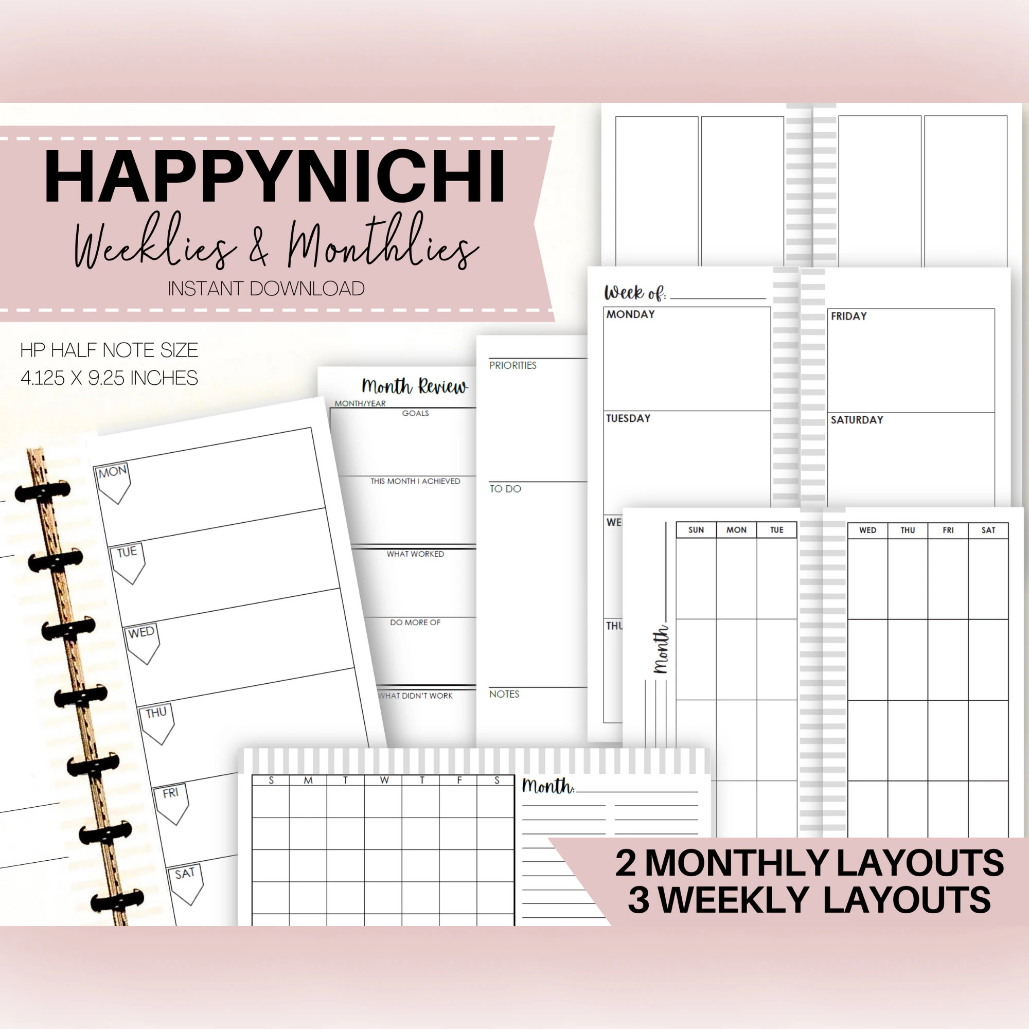 Happynichi Planner Inserts Weekly Monthly Layouts PDF Pattern Etsy