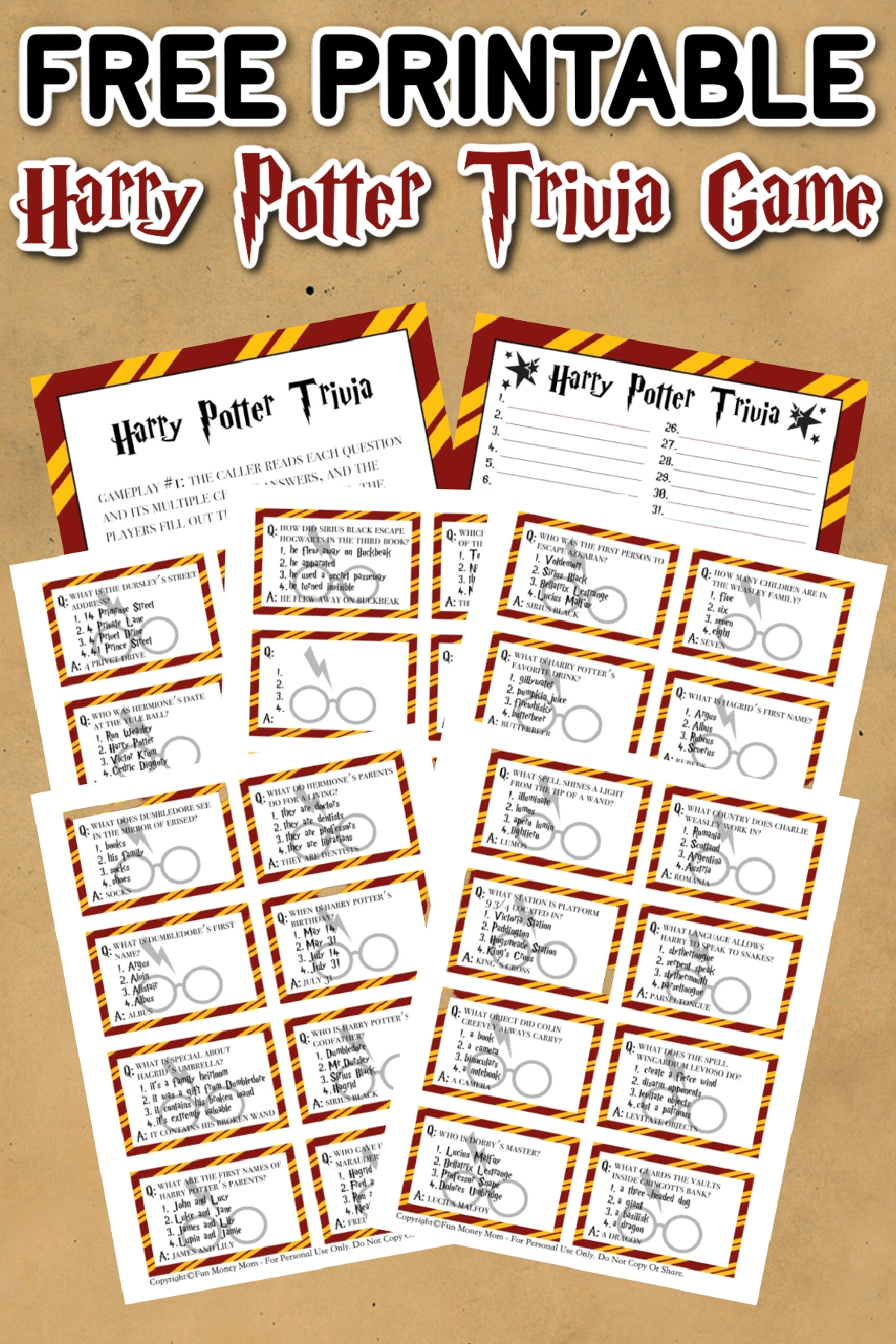 Harry Potter Trivia Questions And Answers Free Printable 