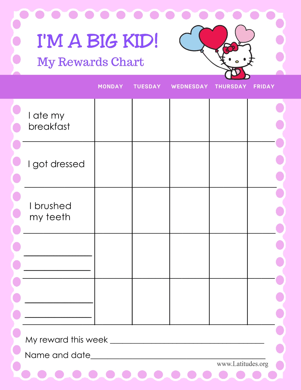 Hello Kitty Chore Chart Free Printable Hello Kitty Chore Chart Free Printable