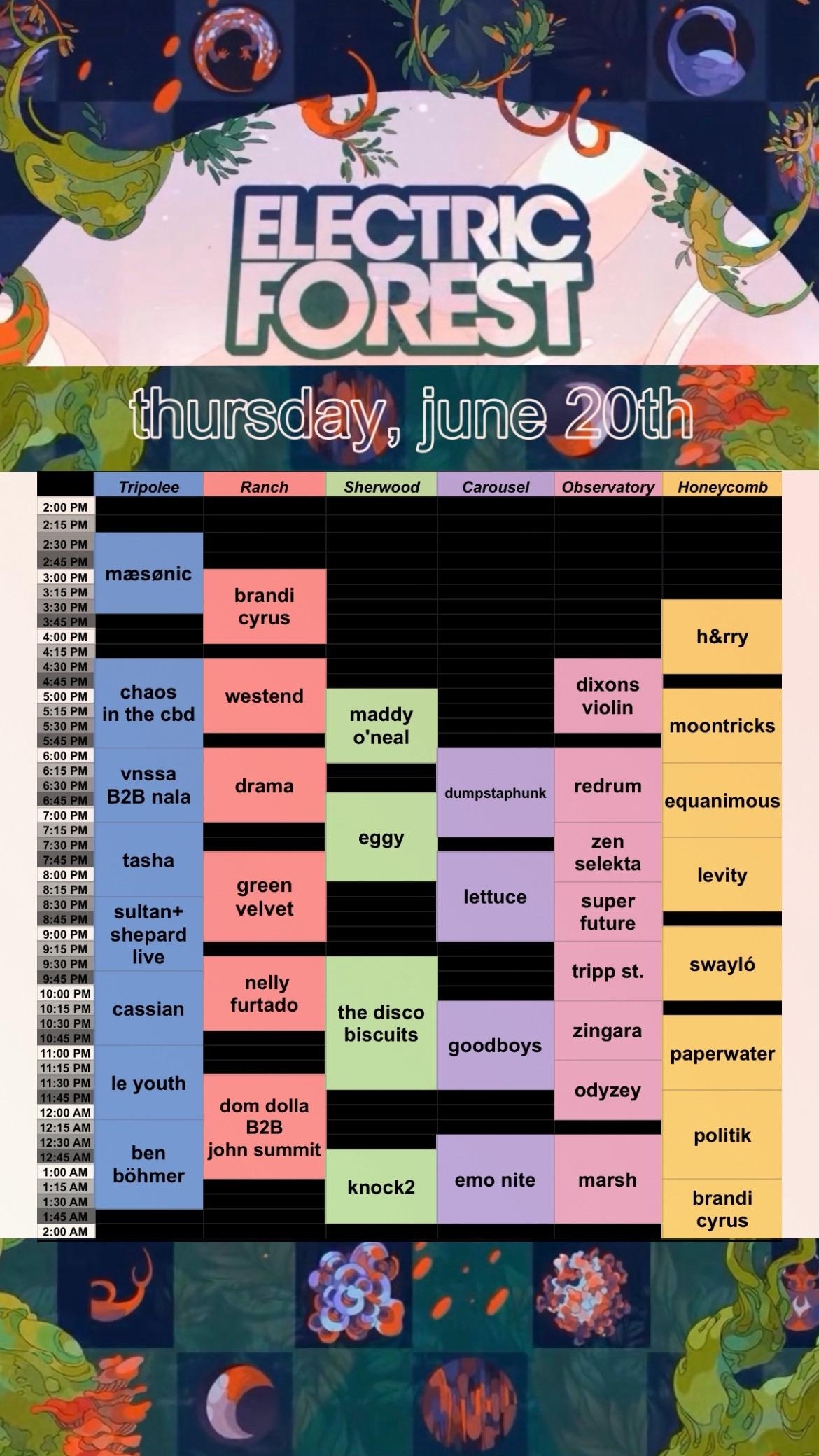 Printable Electric Forest Schedule