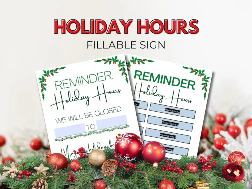 Holiday Hours Reminder Sign Christmas Break Closure Holiday Closure Reminder Holiday Hours Sign Fillable PDF Door Sign For Hours Etsy