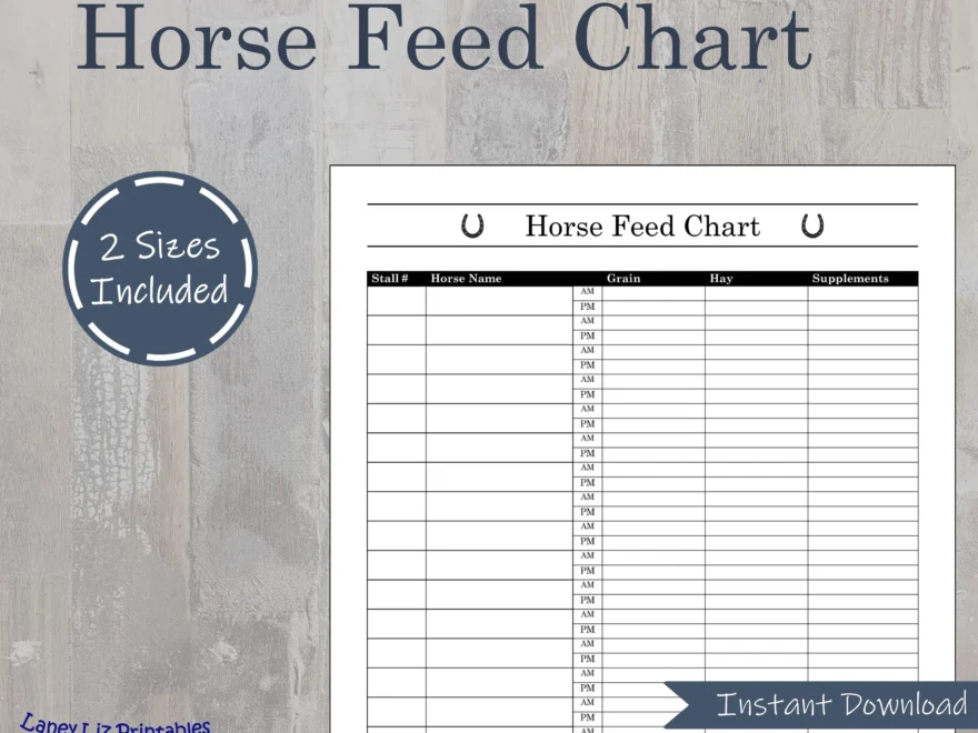 Horse Feed Chart Printable Template Equine Feeding Schedule Barn Management Page Etsy