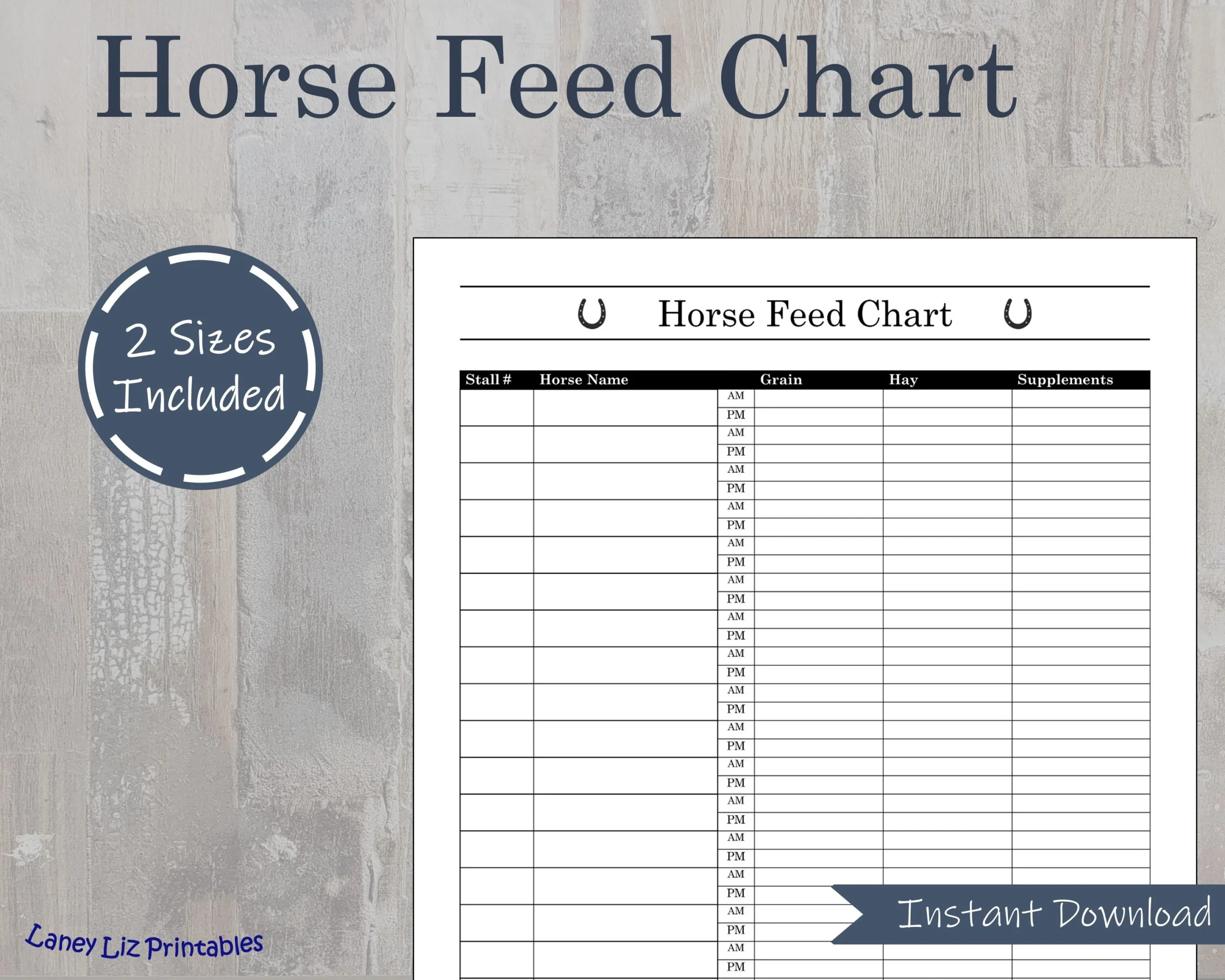 Horse Feed Chart Printable Template Equine Feeding Schedule Barn Management Page Etsy