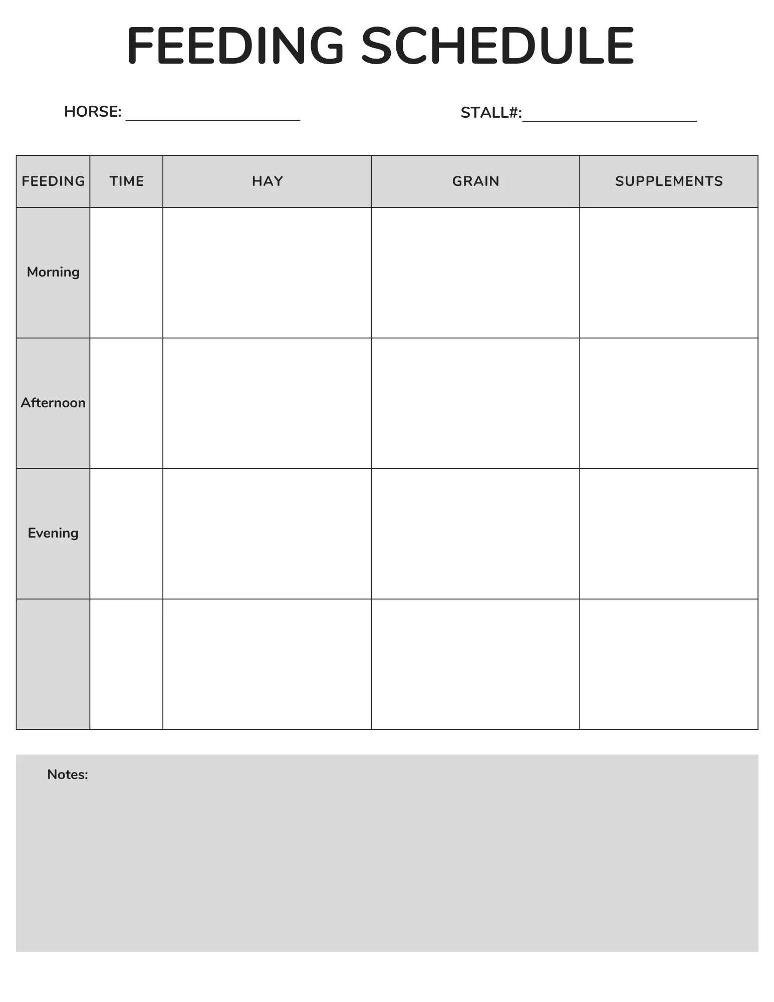 Horse Feeding Schedule Etsy