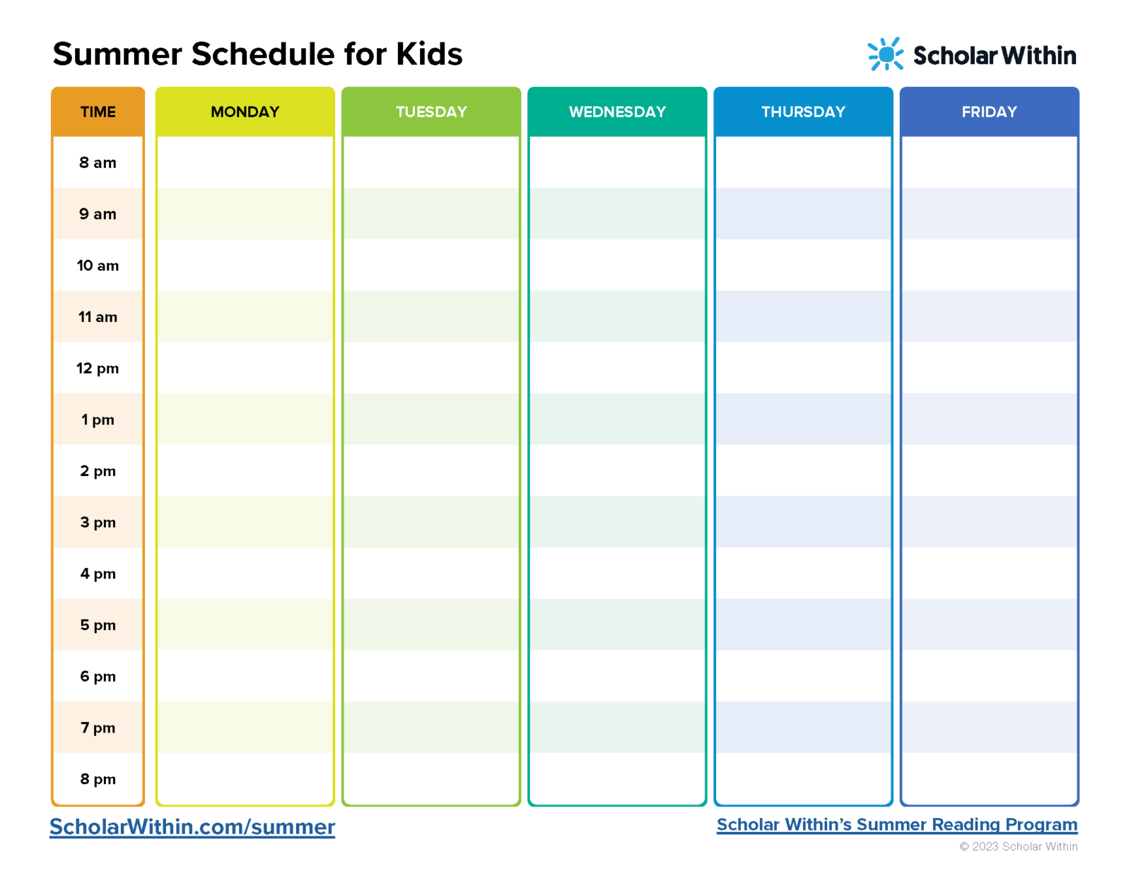 Printable Pre-K Daily Schedule Template