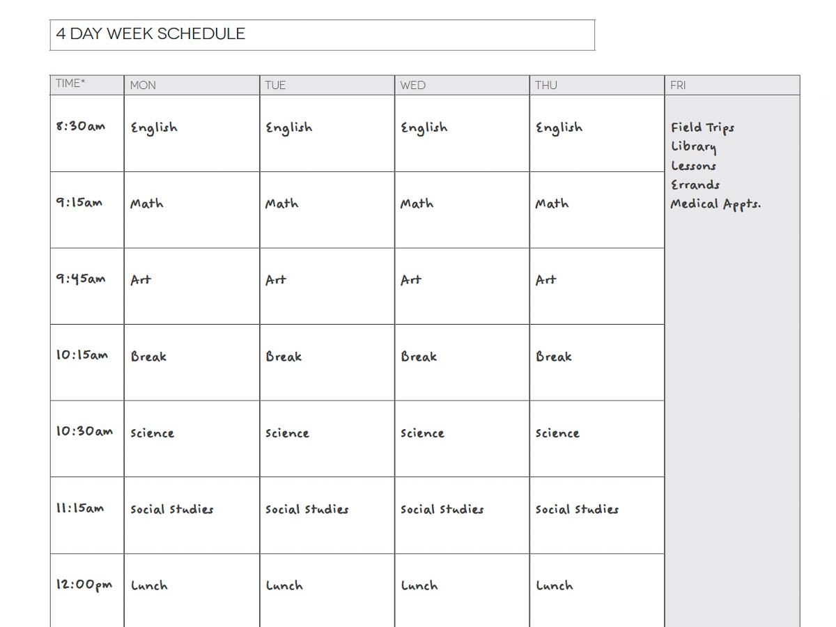 Microsoft Printables For Weekly Homeschool Schedule Microsoft Printables For Weekly Homeschool Schedule