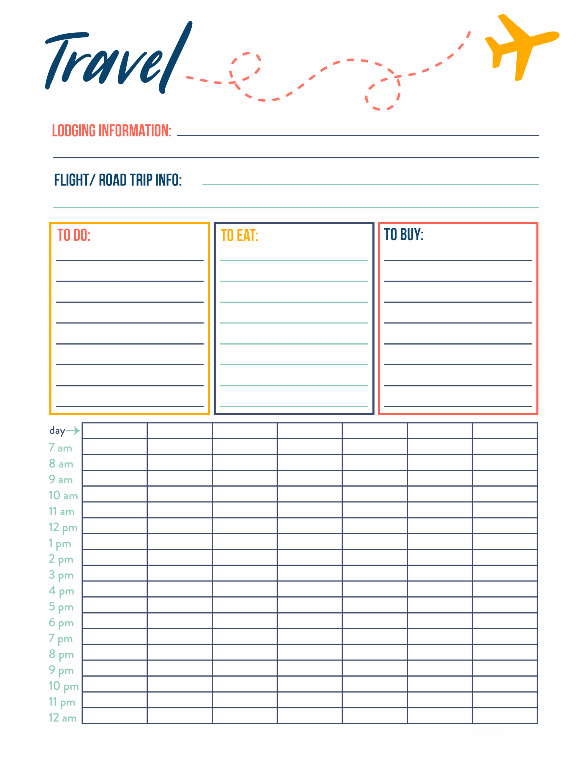 Printable Daily Vacation Schedule Planner