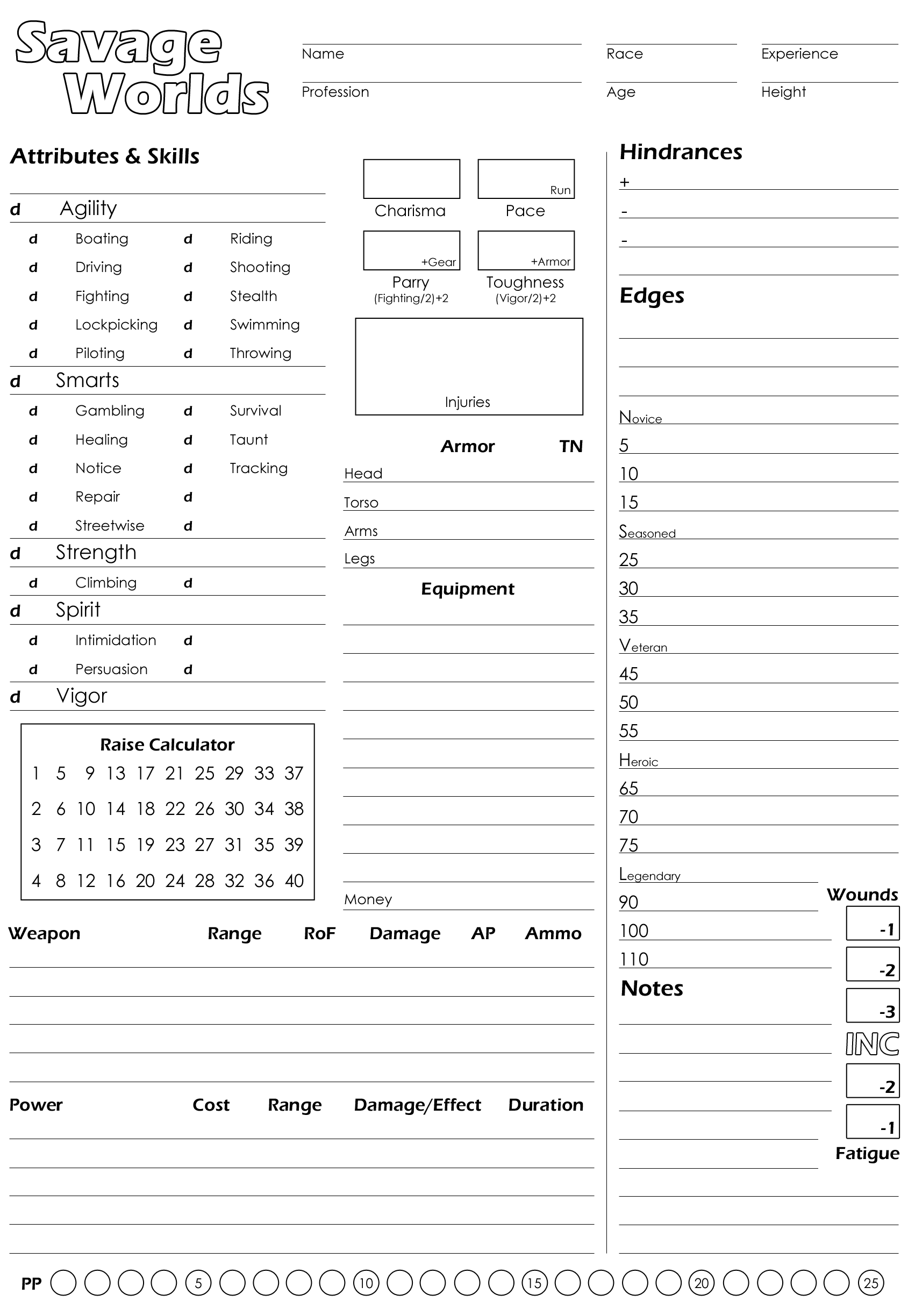 I Spent Over An Hour Searching For A Savage Worlds Character Sheet That Both Looked Good And Was Easily Printable Never Found It So I Made My Own Posting It Here For
