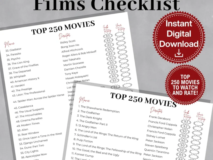 IMDB Top 250 Movies Checklist Ultimate Film Bucket List PDF Etsy Ireland