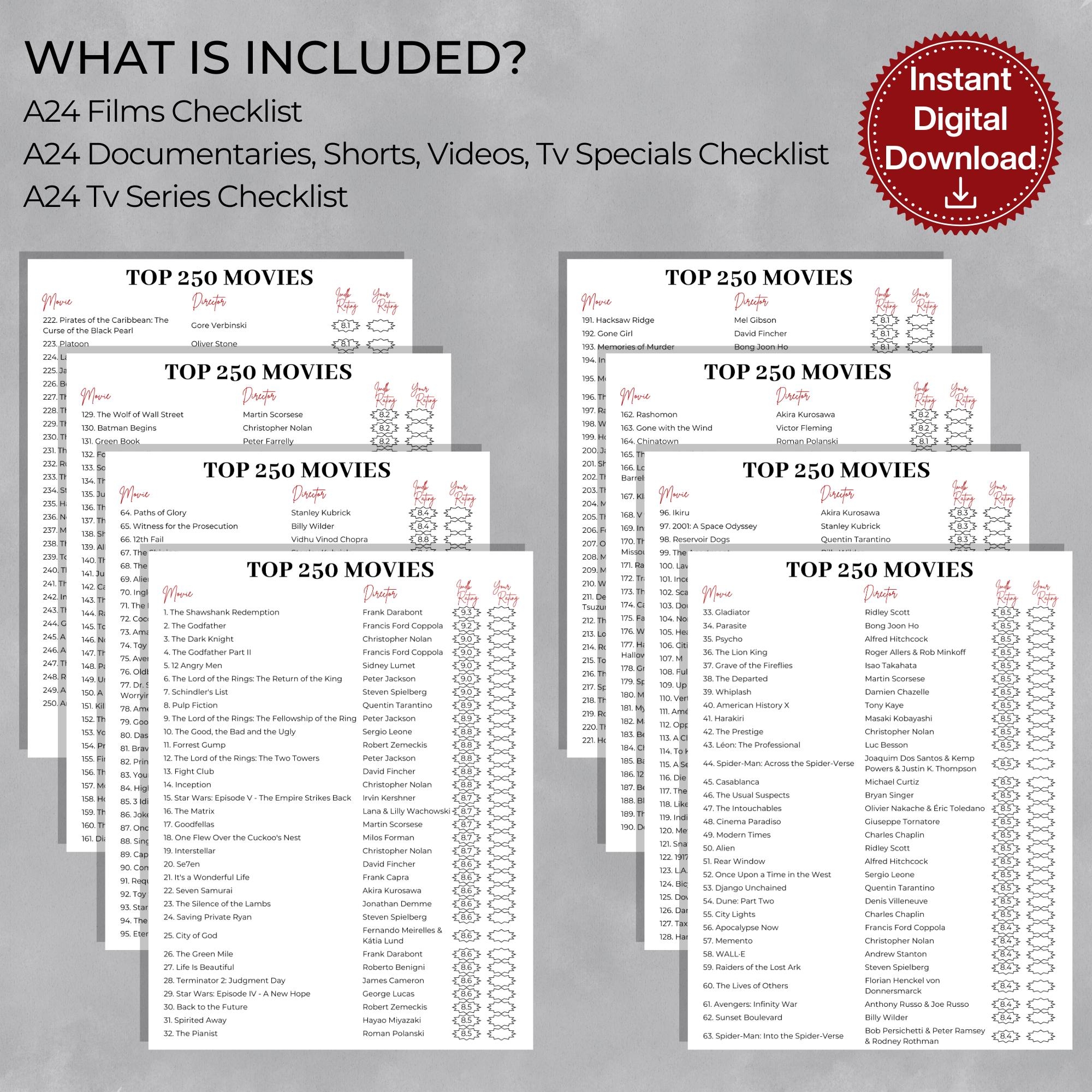 IMDB Top 250 Movies Checklist Ultimate Film Bucket List PDF Etsy Ireland IMDB Top 250 Movies Checklist Ultimate Film Bucket List PDF Etsy Ireland