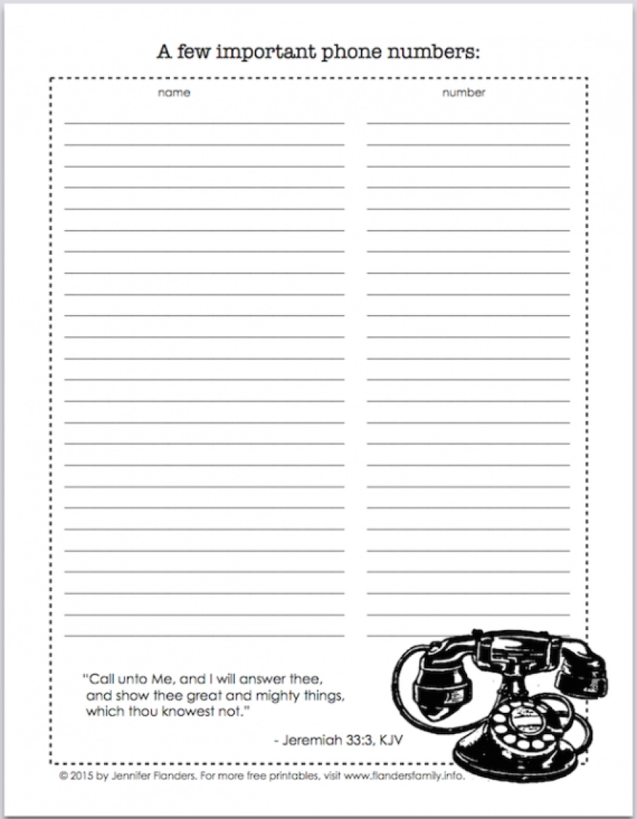 Free Phone Number List Printable