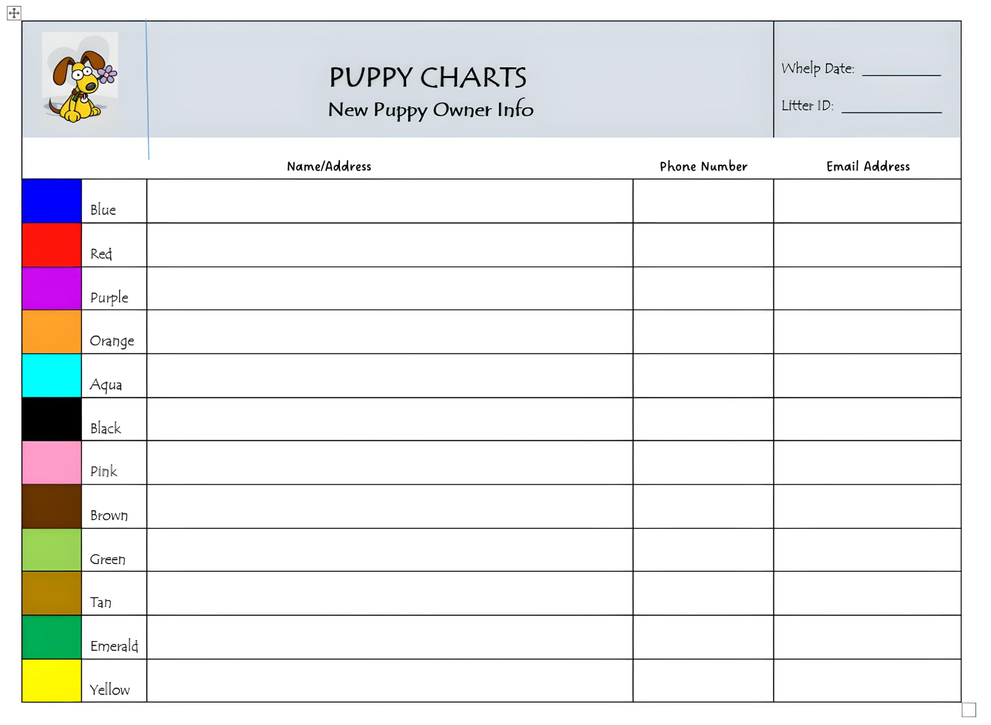 Printable Puppy Whelping Charts