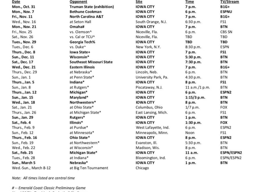 Iowa Men s Basketball Has 2022 23 Tip Times Established The Gazette
