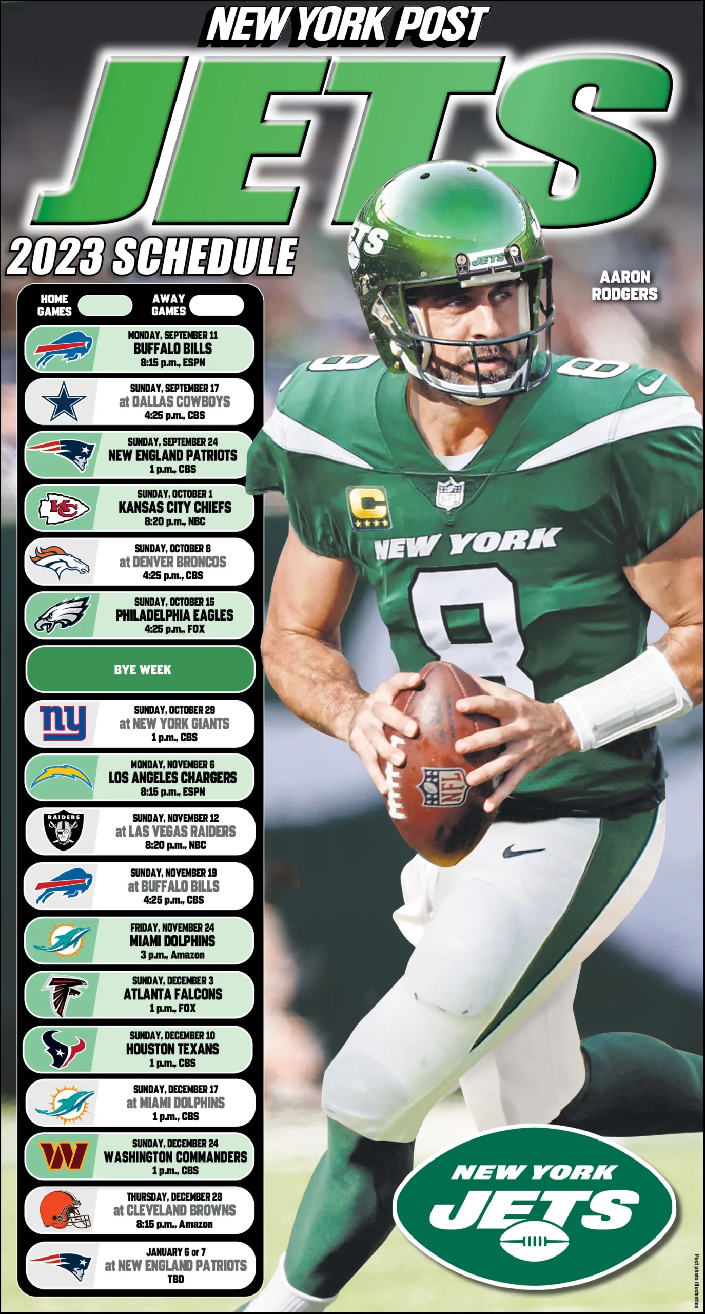 Jets 2023 NFL Schedule Dates Times Opponents For Weeks 1 18
