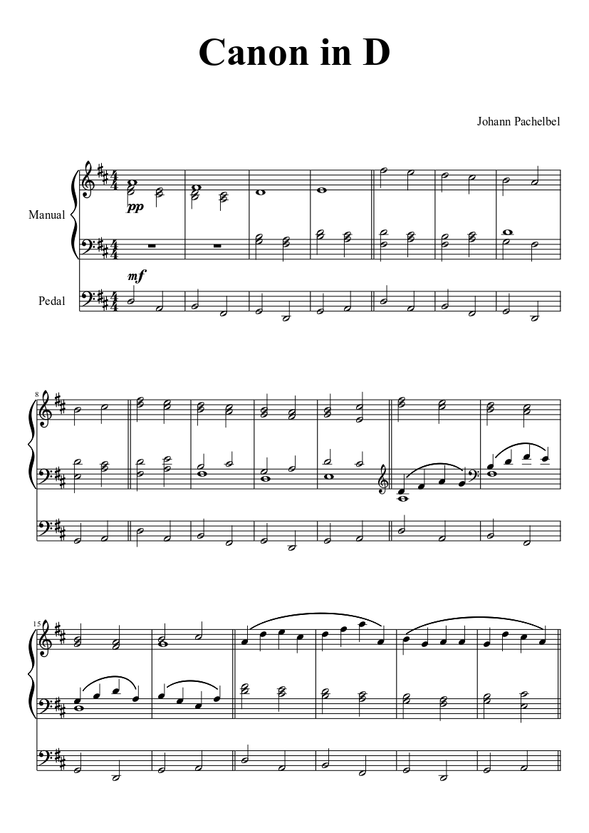 Johann Pachelbel Canon In D For Organ Sheet Music For Organ Mixed Duet MuseScore