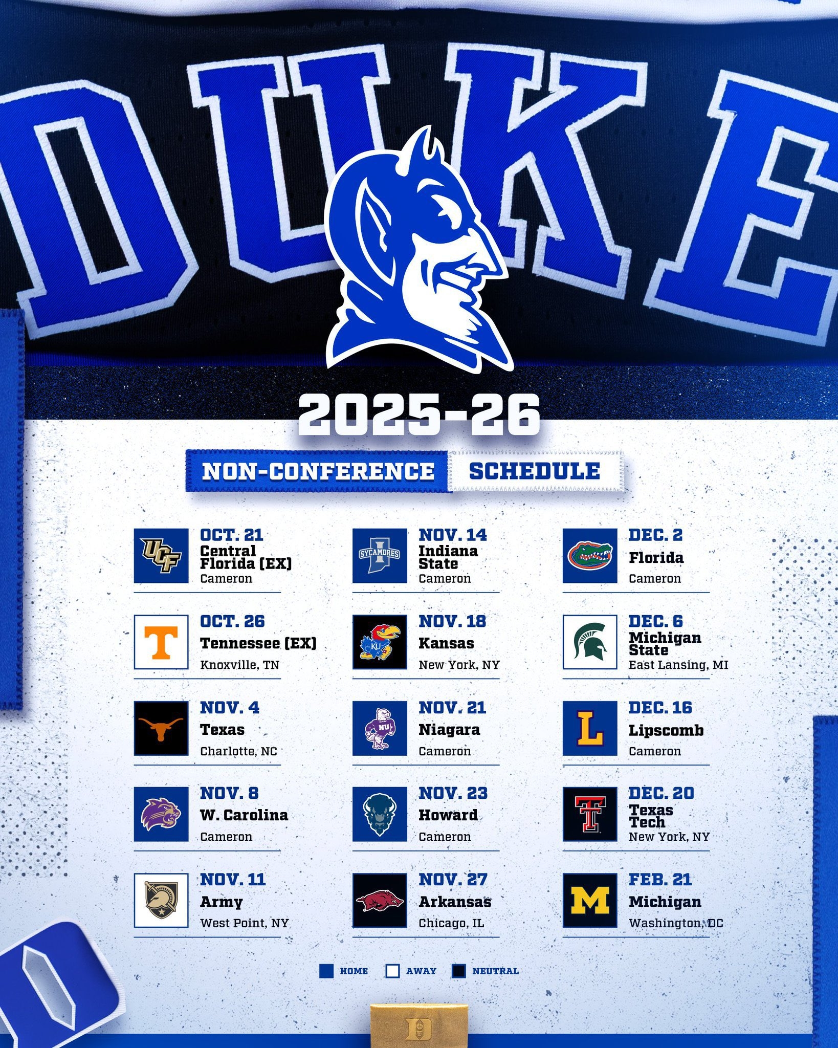 Jon Rothstein On X Duke Has Released Its Non conference Schedule For The 2025 26 Season Https t co UTQHfaLbSx X