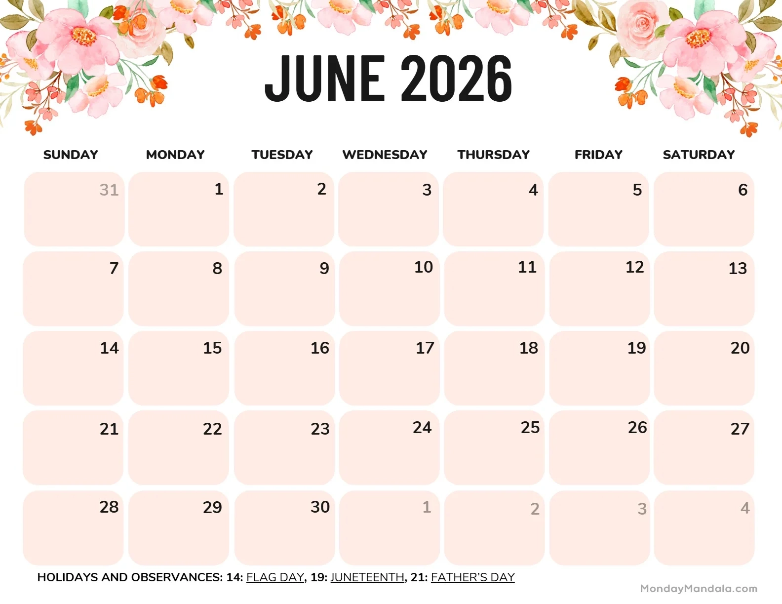 June 2026 Schedule Printable