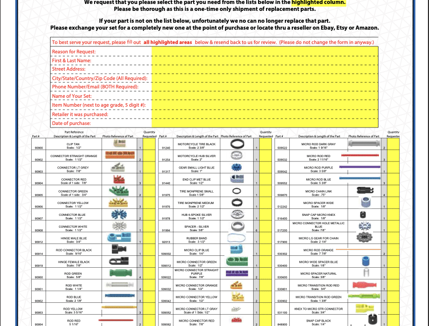 K NEX Parts Form BasicFun