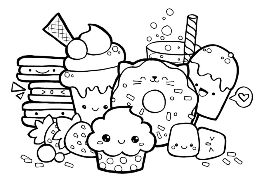 Kawaii Sweets Doodle FREE Coloring Page Printalbe PDF