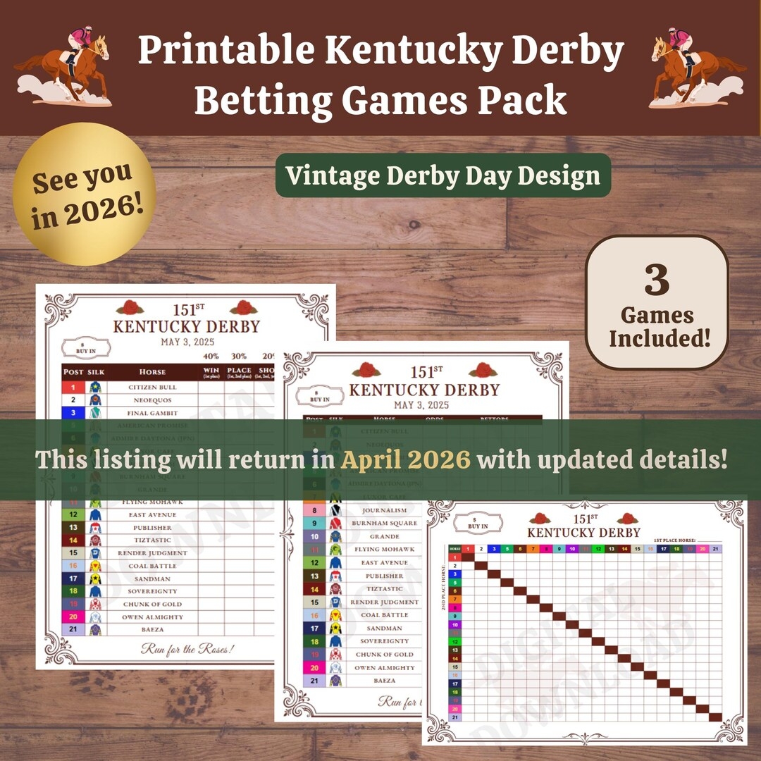 Kentucky Derby Betting Games Pack Vintage Printable Party PDF Etsy