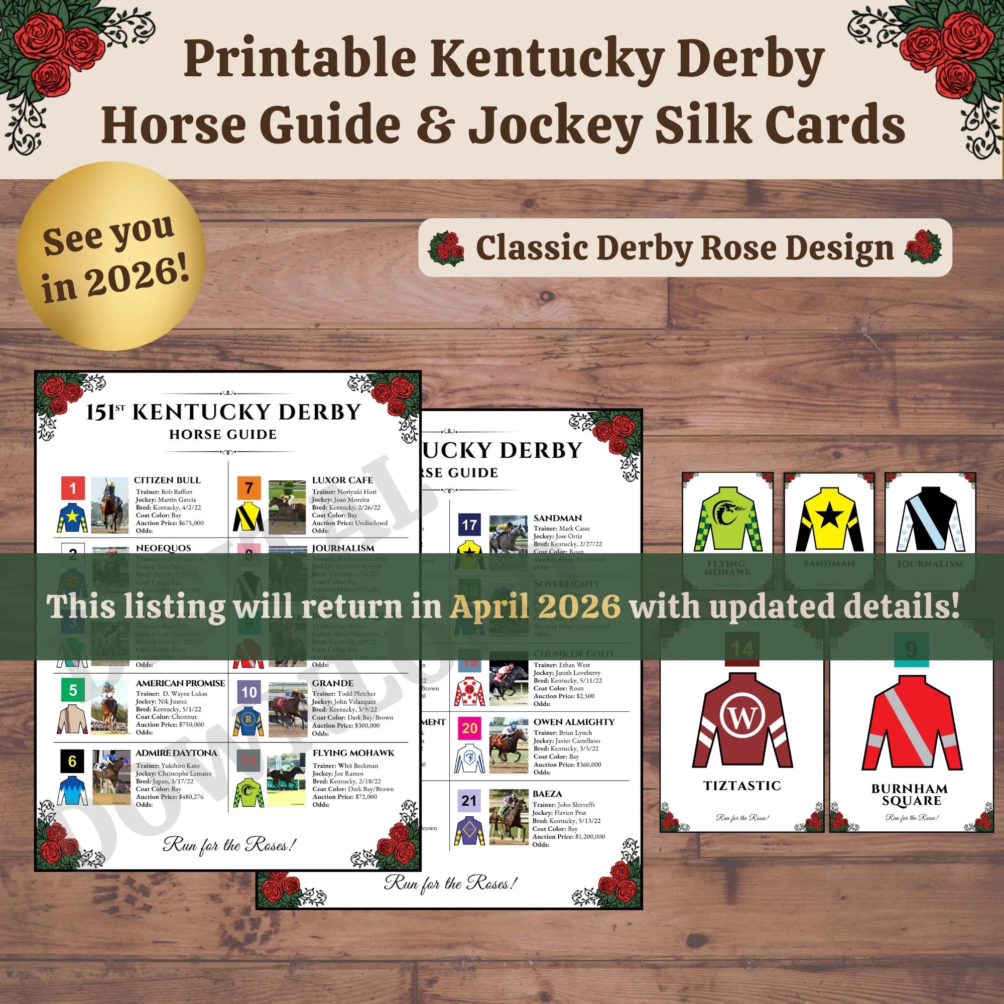 Kentucky Derby Horse Guide Jockey Silks Cards PDF Download Etsy