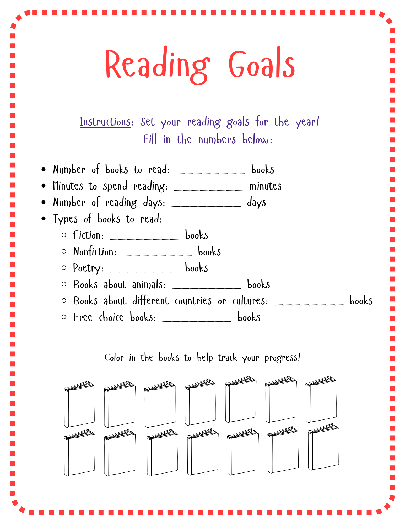 Kindergarten 1st Grade Reading Goal Tracker Printable 7 Pages Made By Teachers